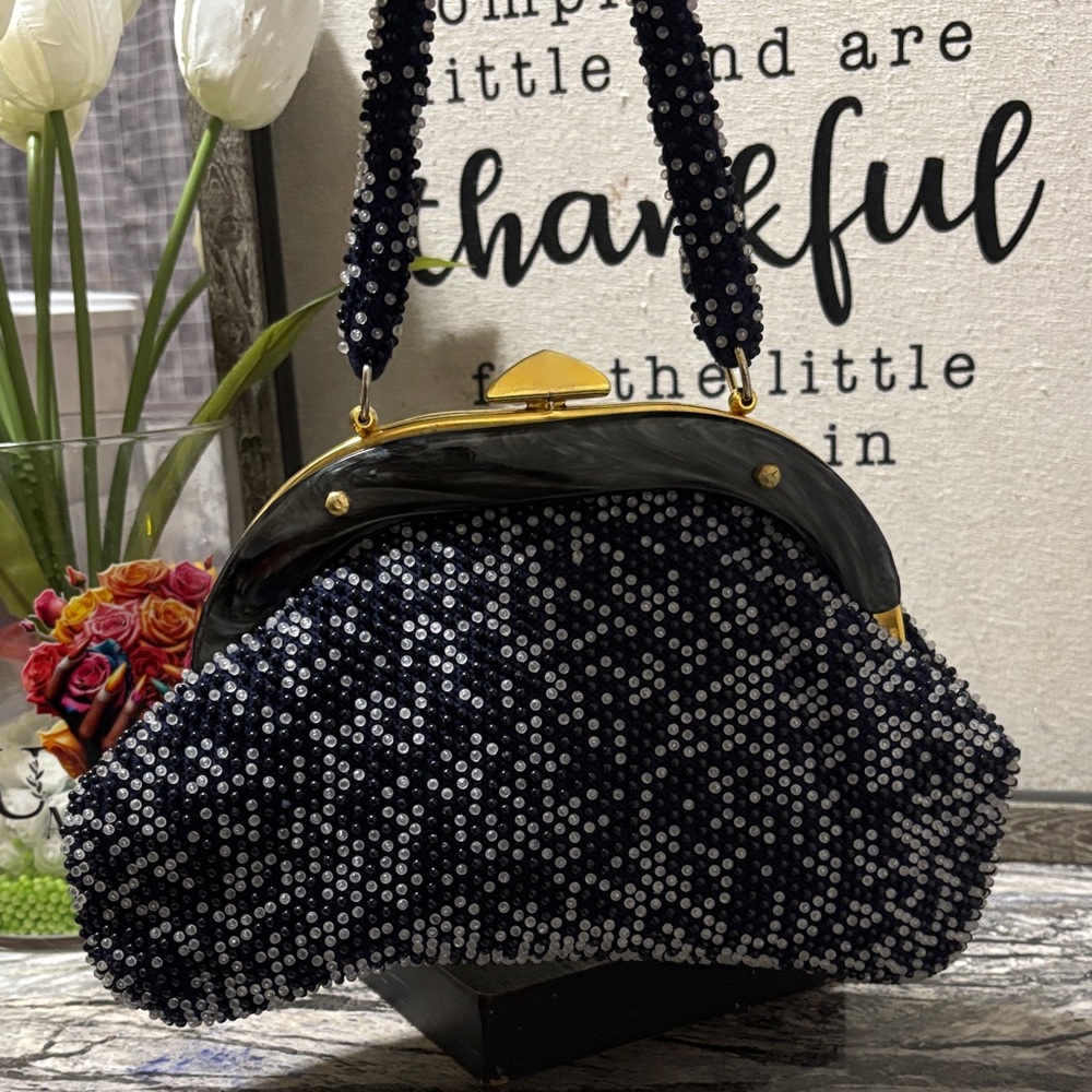 Elegant Navy Beaded Women's Bag